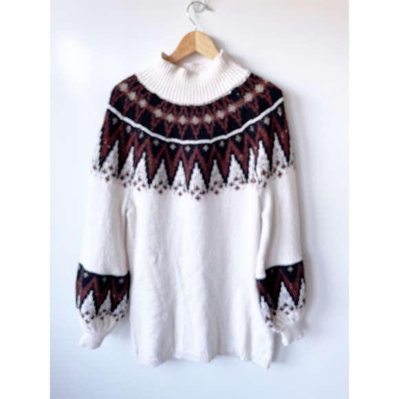Free People Scotland Sweater Mini Dress Cream Brown S - Picture 4 of 11
